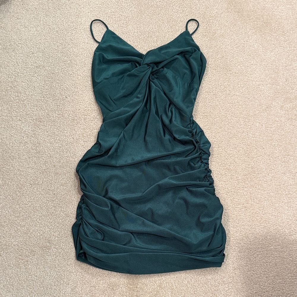 Lucy in the Sky Teal Ruched Mini Dress